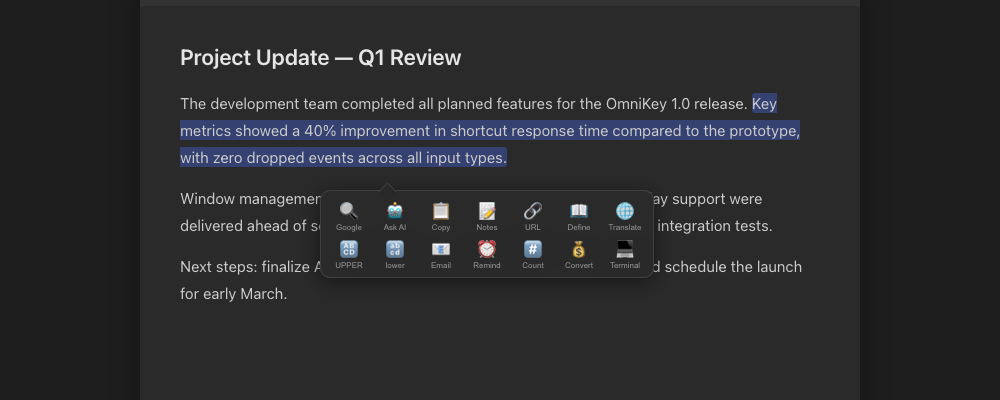 Text Selection Toolbar floating over selected text